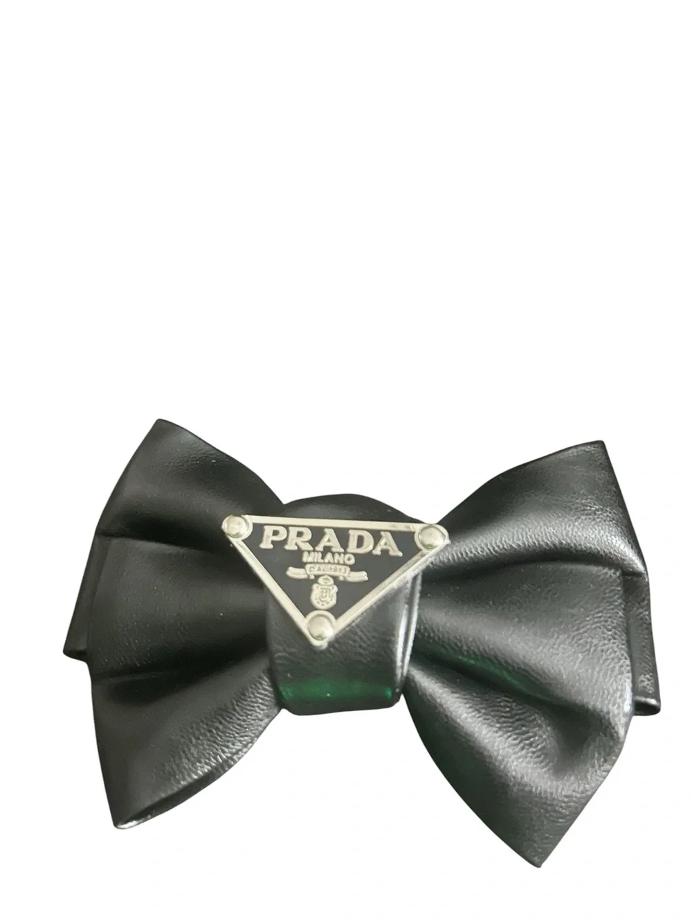 Black leather Bow Hair Clip with Triangle Logo/fashion jewelry